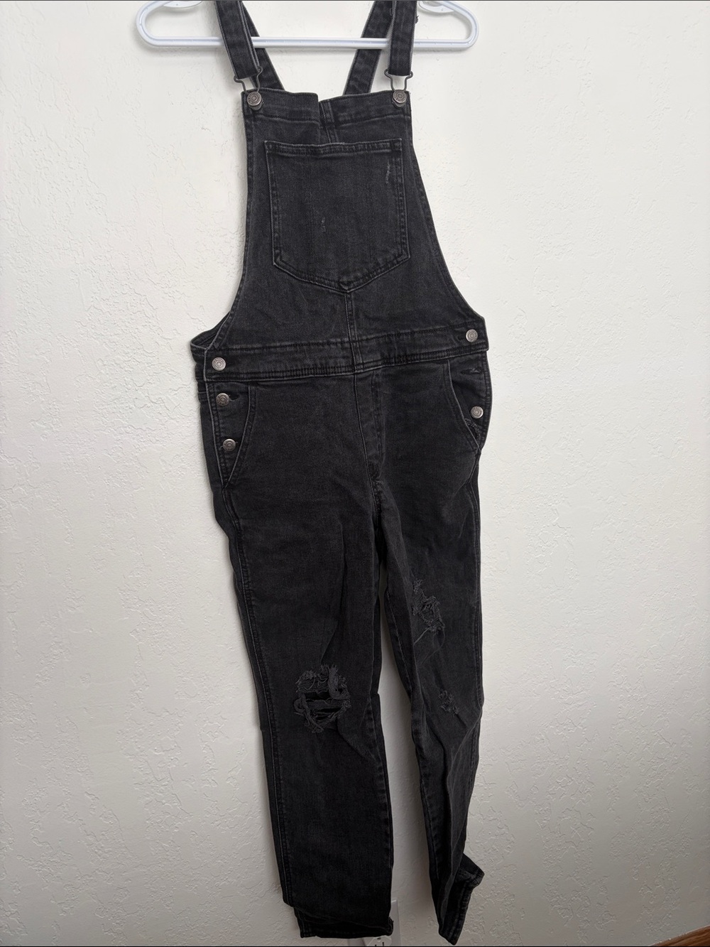Old Navy Black Distressed Denim Overalls